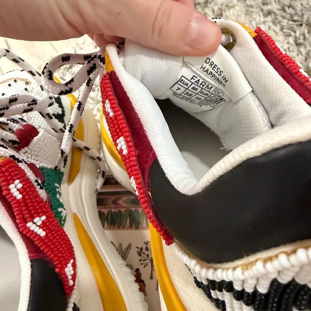Farm Rio Multi Beaded Platform Sneakers Womens Size 7 Multicolor Boho Maximalist